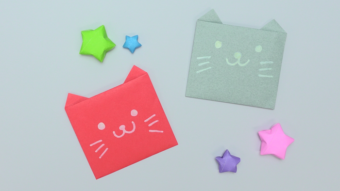 動物 折り紙で簡単に作れる ポケットが3つの猫の封筒 の折り方 Howpon ハウポン