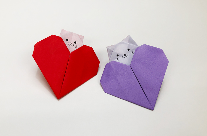 動物 簡単に折り紙で作れる ハートひょっこり猫 ねこ の折り方 Howpon ハウポン