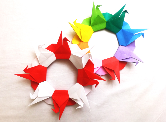 折り紙で作る華やかなお正月飾り 折り鶴リース 折り方 作り方 Howpon ハウポン